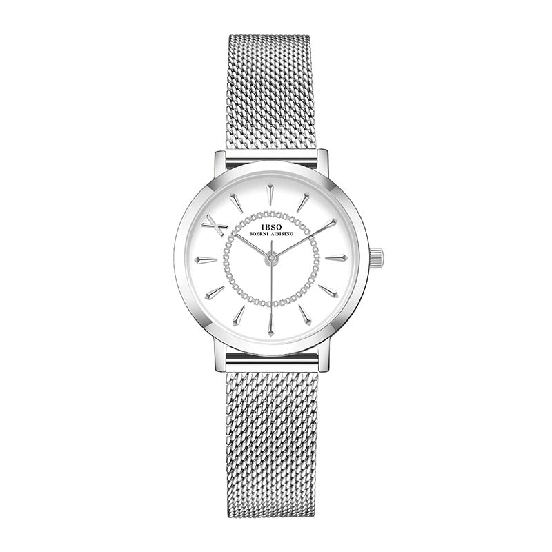 IBSO Feminino Pulseira Relógio Fashion Geneva Designer Japan Quartz Sliver Aço Inoxidável Presente Feminino Relógios de Pulso Relogio Feminino