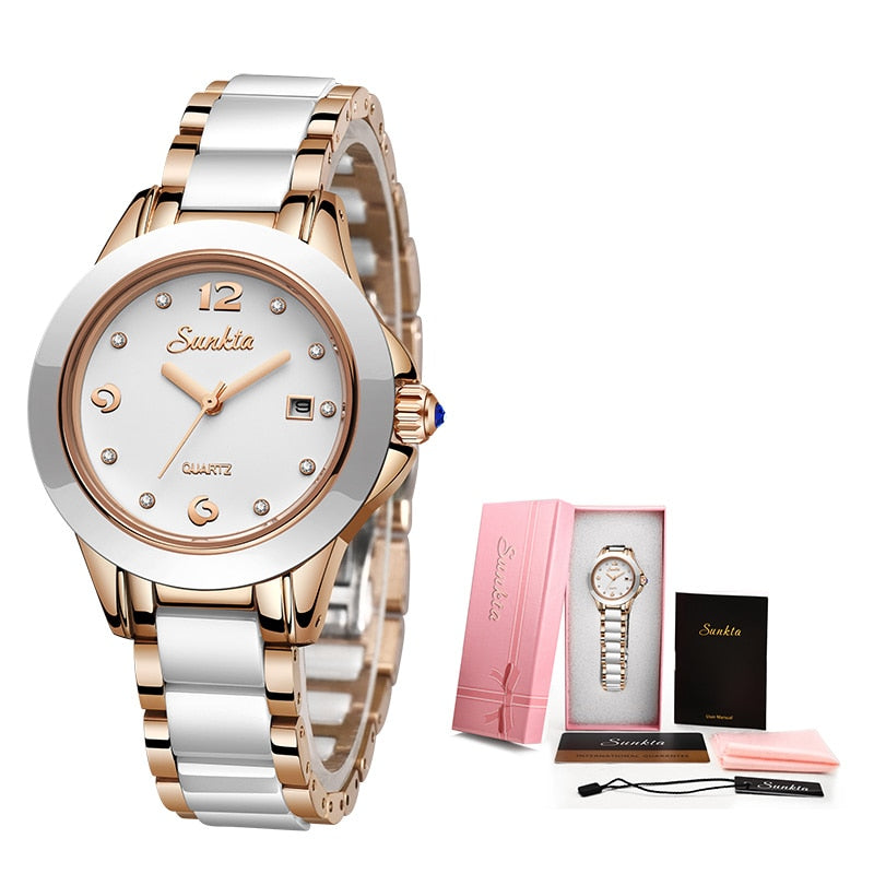 SUNKTA Fashion Women Watches Rose Gold Ladies Bracelet Watches Reloj Mujer 2023 Novos Relógios de Quartzo Criativos À Prova D' Água Para Mulheres