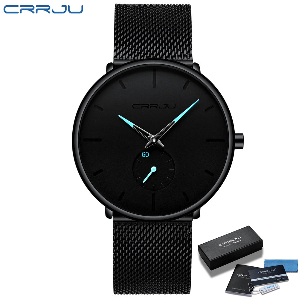 CRRJU Moda Relógios Masculinos Marca Top Relógio de Quartzo de Luxo Masculino Casual Fino Mesh Aço Relógio Esportivo Relógio Masculino