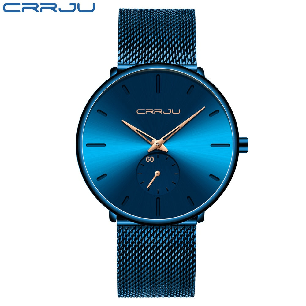 CRRJU Moda Relógios Masculinos Marca Top Relógio de Quartzo de Luxo Masculino Casual Fino Mesh Aço Relógio Esportivo Relógio Masculino