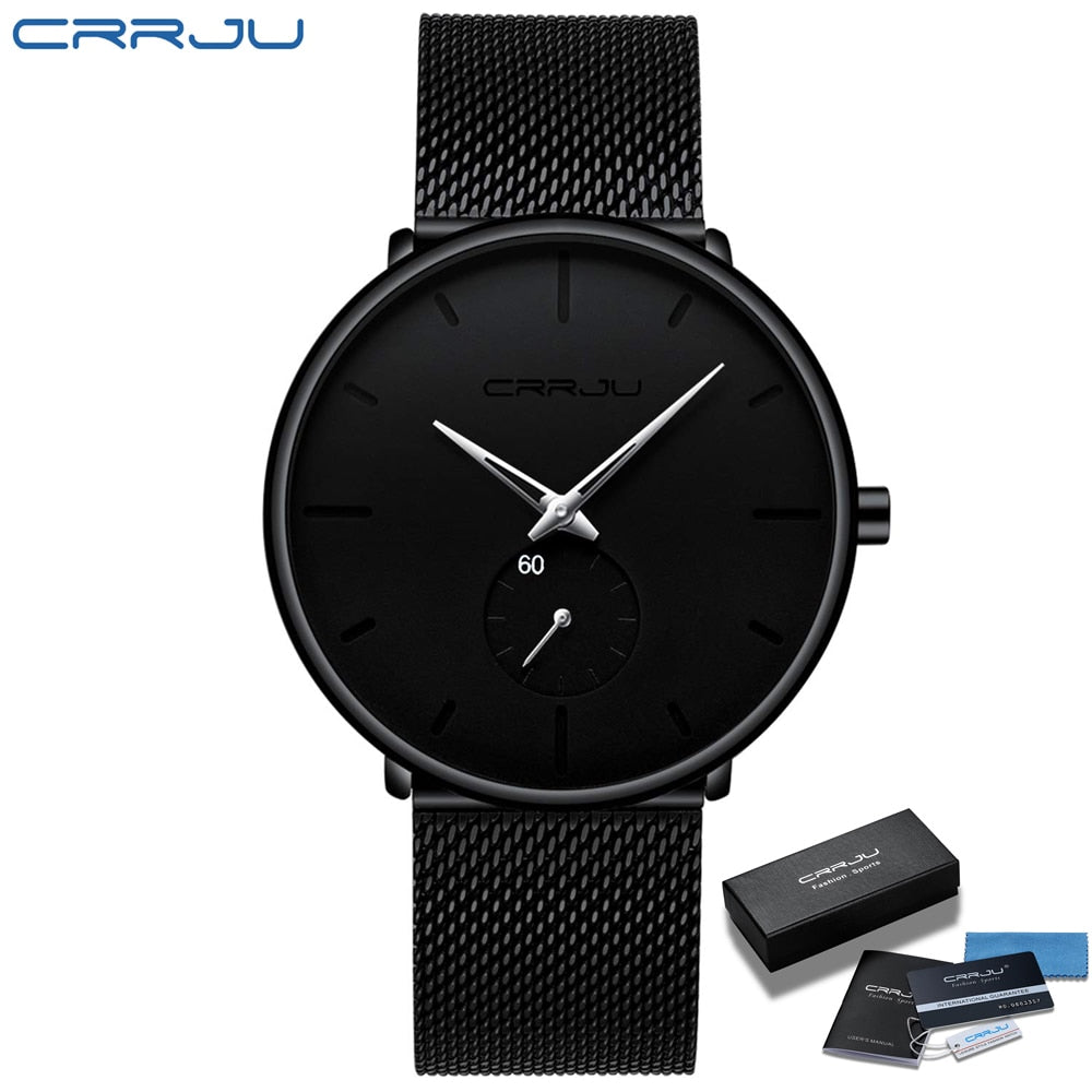 CRRJU Moda Relógios Masculinos Marca Top Relógio de Quartzo de Luxo Masculino Casual Fino Mesh Aço Relógio Esportivo Relógio Masculino