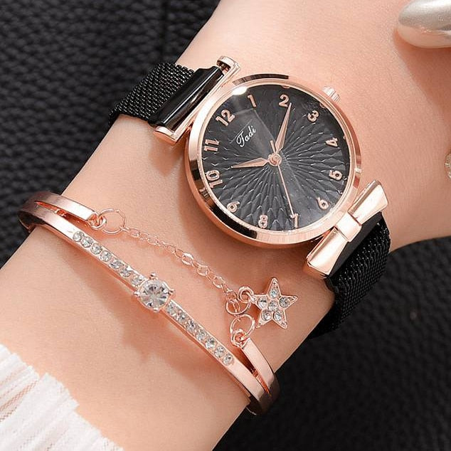 Luxo feminino pulseira relógios de quartzo para mulheres relógio magnético senhoras vestido esportivo rosa mostrador relógio de pulso relógio relogio feminino