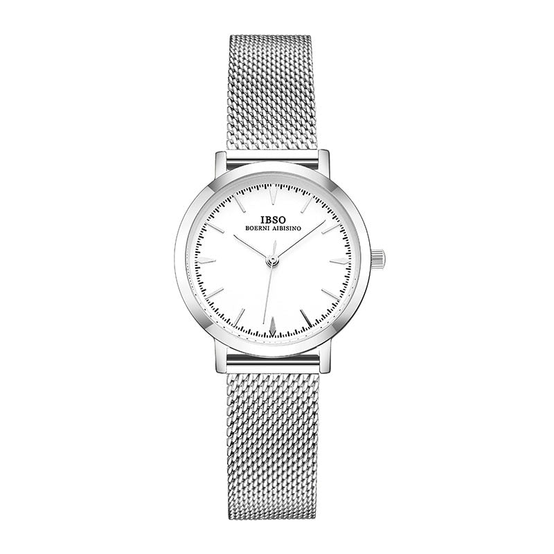 IBSO Feminino Pulseira Relógio Fashion Geneva Designer Japan Quartz Sliver Aço Inoxidável Presente Feminino Relógios de Pulso Relogio Feminino