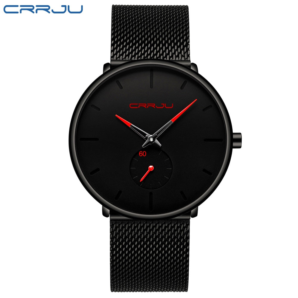 CRRJU Moda Relógios Masculinos Marca Top Relógio de Quartzo de Luxo Masculino Casual Fino Mesh Aço Relógio Esportivo Relógio Masculino