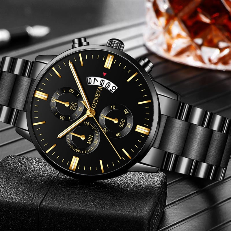 reloj hombre Moda masculina Relógio de aço inoxidável Calendário de luxo Relógio de pulso de quartzo Relógios de negócios Homem Relógio relogio masculino