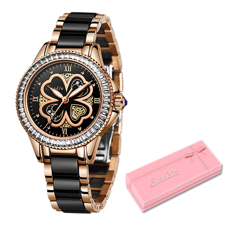 Relógios femininos SUNKTA, vestido feminino, moda, presentes, relógios, marca de luxo, quartzo, cerâmica, pulseira, relógios de pulso, para mulheres, Montre Femme