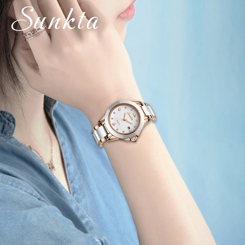 SUNKTA Fashion Women Watches Rose Gold Ladies Bracelet Watches Reloj Mujer 2023 Novos Relógios de Quartzo Criativos À Prova D' Água Para Mulheres