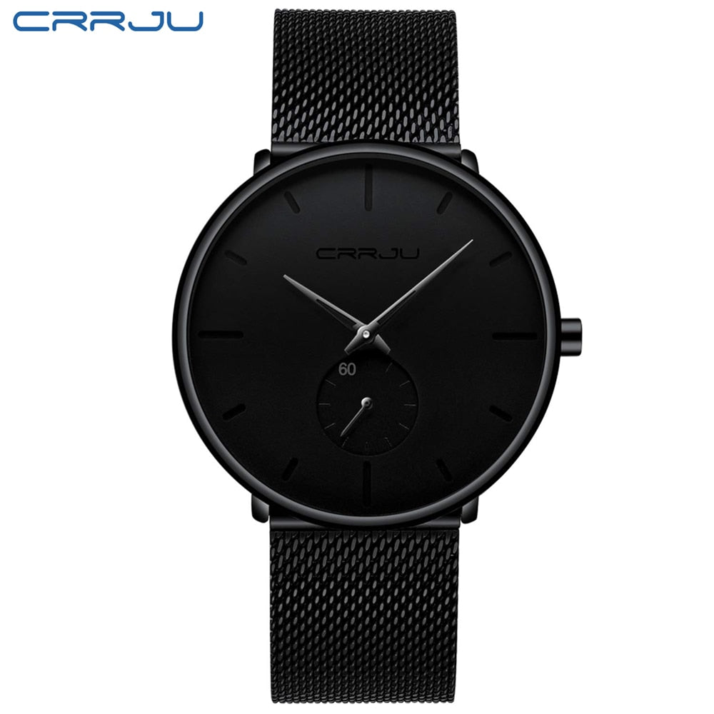 CRRJU Moda Relógios Masculinos Marca Top Relógio de Quartzo de Luxo Masculino Casual Fino Mesh Aço Relógio Esportivo Relógio Masculino