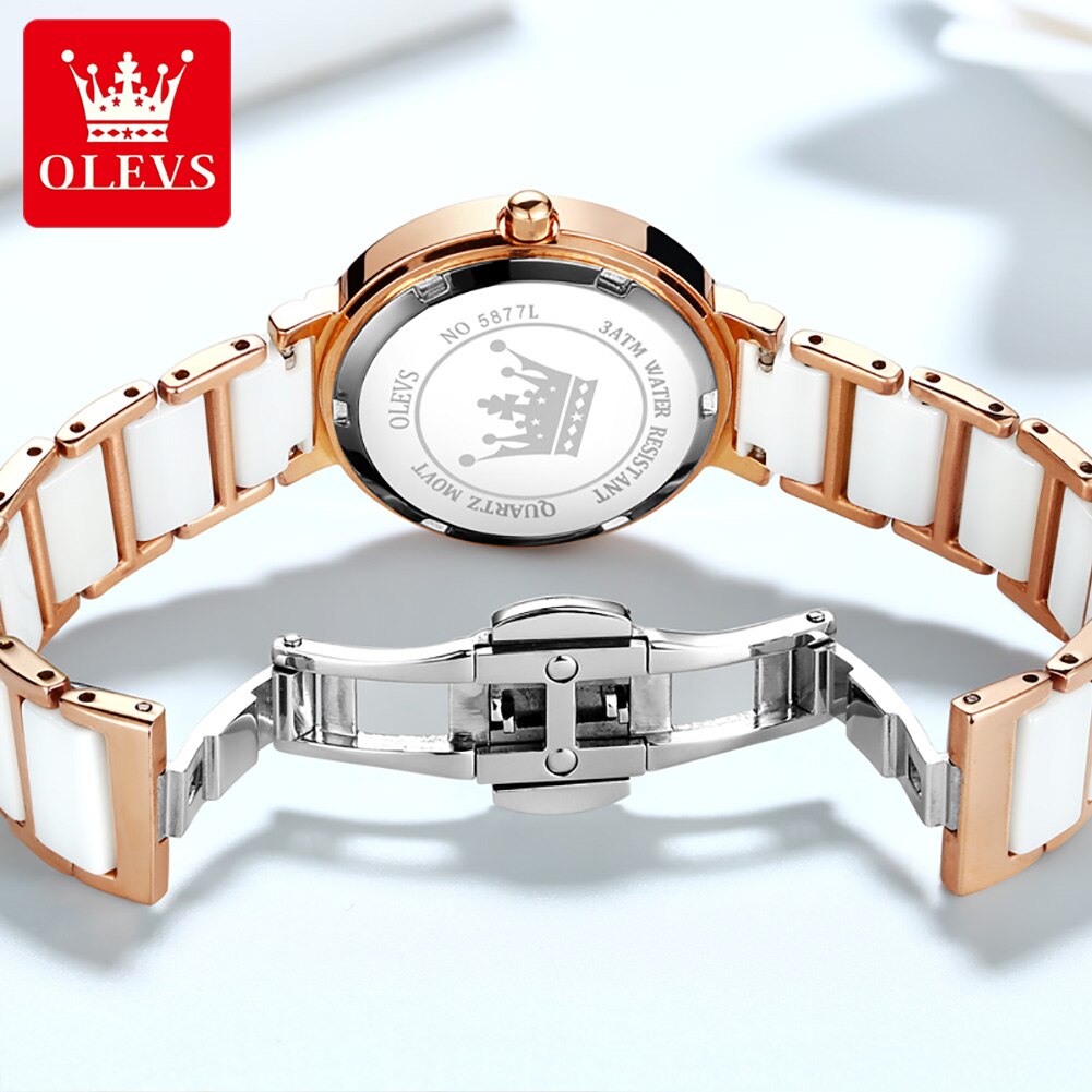 OLEVS Nova Moda Cerâmica Pulseira de Relógio Quartzo Relógio Feminino À Prova D' Água Marca de Luxo Relógio para Mulheres Data Relógio Relógio Feminino