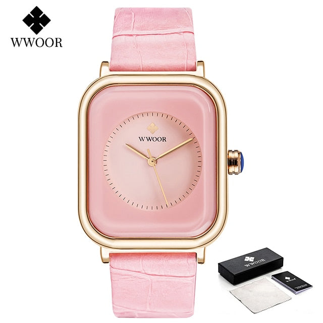 Moda Feminina Relógios 2023 WWOOR Couro Branco Minimalista Retângulo Feminino Vestido de Quartzo Relógio de Pulso Relogio Feminino Montre Femme