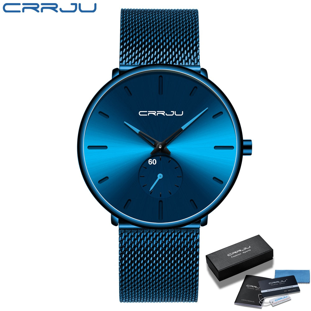 CRRJU Moda Relógios Masculinos Marca Top Relógio de Quartzo de Luxo Masculino Casual Fino Mesh Aço Relógio Esportivo Relógio Masculino