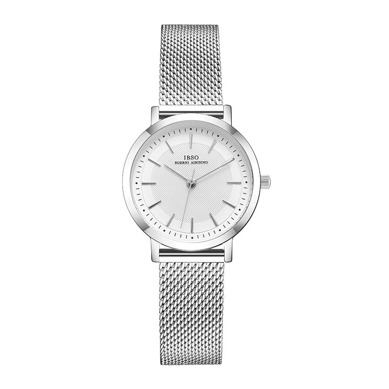 IBSO Feminino Pulseira Relógio Fashion Geneva Designer Japan Quartz Sliver Aço Inoxidável Presente Feminino Relógios de Pulso Relogio Feminino