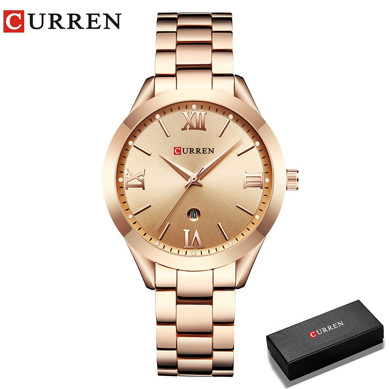 CURREN Relógio de ouro feminino Relógios femininos Creative Steel Feminino Pulseira Relógios feminino Relógio Montre Femme