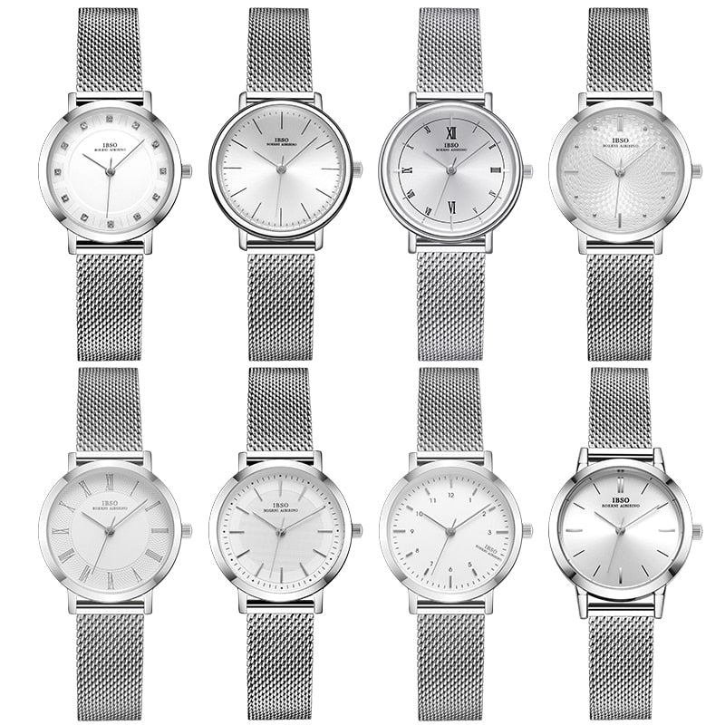 IBSO Feminino Pulseira Relógio Fashion Geneva Designer Japan Quartz Sliver Aço Inoxidável Presente Feminino Relógios de Pulso Relogio Feminino