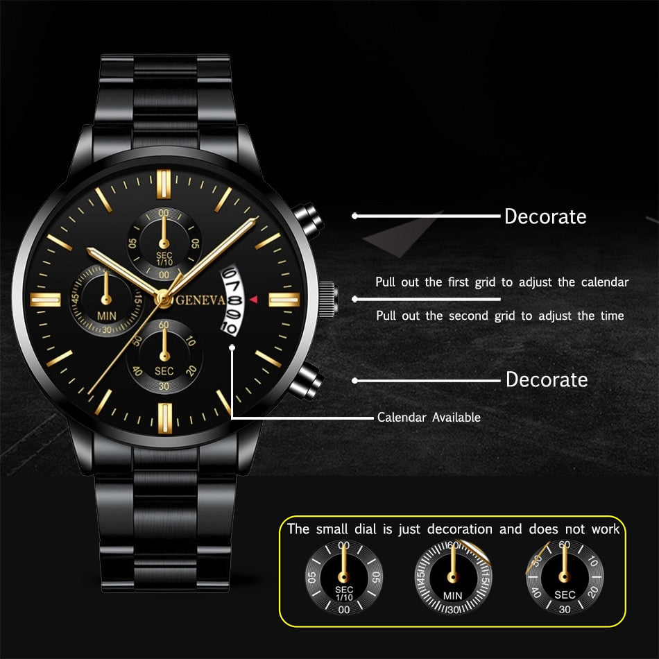 reloj hombre Moda masculina Relógio de aço inoxidável Calendário de luxo Relógio de pulso de quartzo Relógios de negócios Homem Relógio relogio masculino