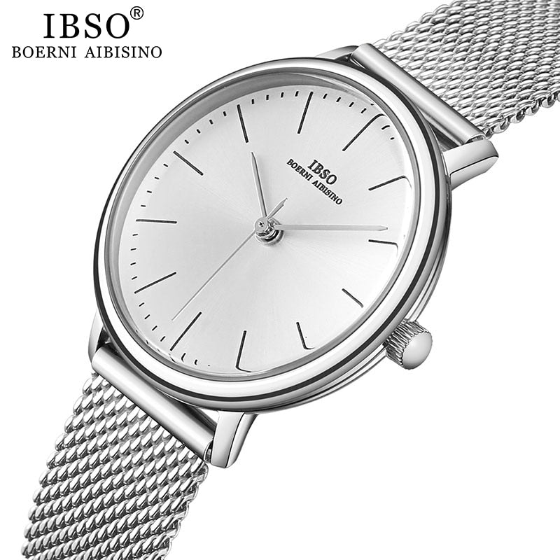 IBSO Feminino Pulseira Relógio Fashion Geneva Designer Japan Quartz Sliver Aço Inoxidável Presente Feminino Relógios de Pulso Relogio Feminino