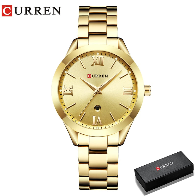 CURREN Relógio de ouro feminino Relógios femininos Creative Steel Feminino Pulseira Relógios feminino Relógio Montre Femme