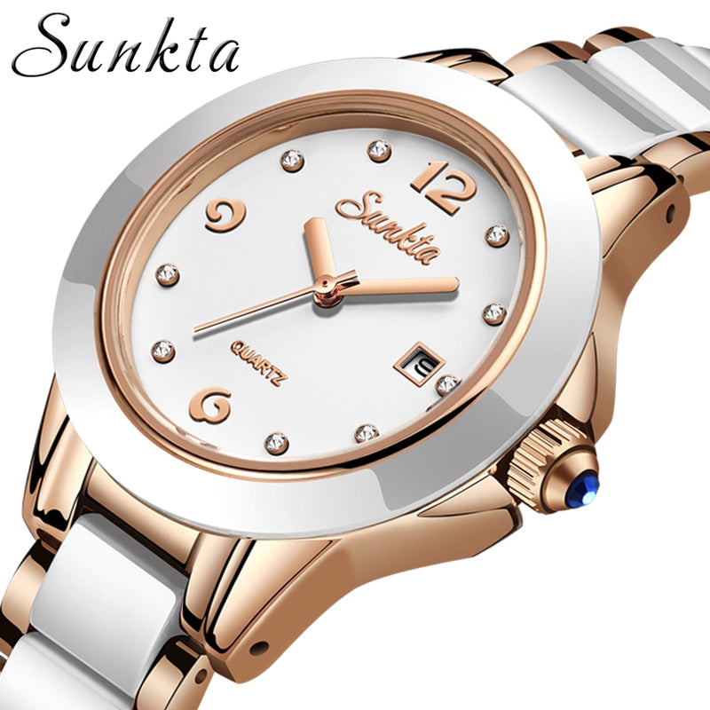 SUNKTA Fashion Women Watches Rose Gold Ladies Bracelet Watches Reloj Mujer 2023 Novos Relógios de Quartzo Criativos À Prova D' Água Para Mulheres