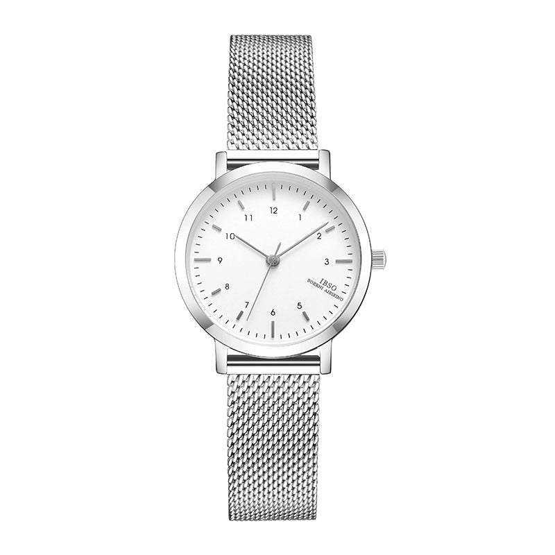 IBSO Feminino Pulseira Relógio Fashion Geneva Designer Japan Quartz Sliver Aço Inoxidável Presente Feminino Relógios de Pulso Relogio Feminino