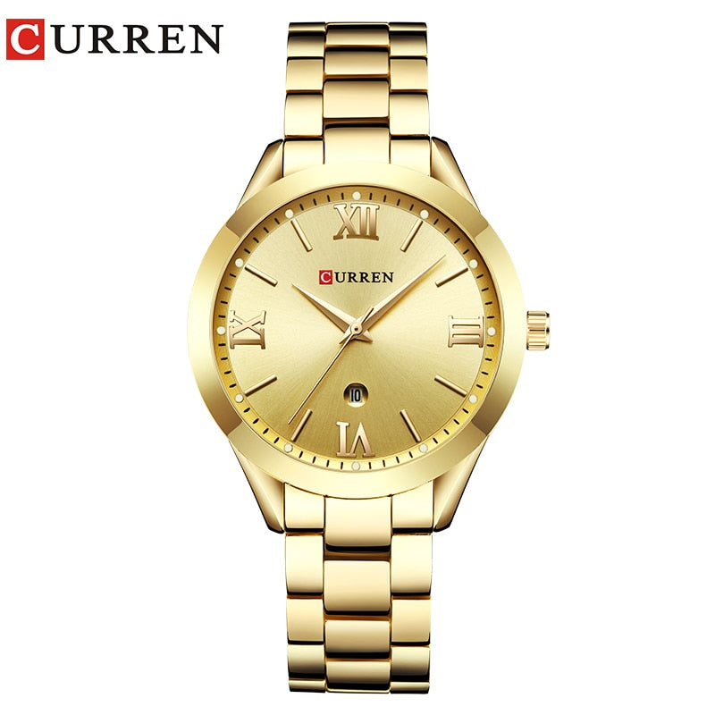 CURREN Relógio de ouro feminino Relógios femininos Creative Steel Feminino Pulseira Relógios feminino Relógio Montre Femme