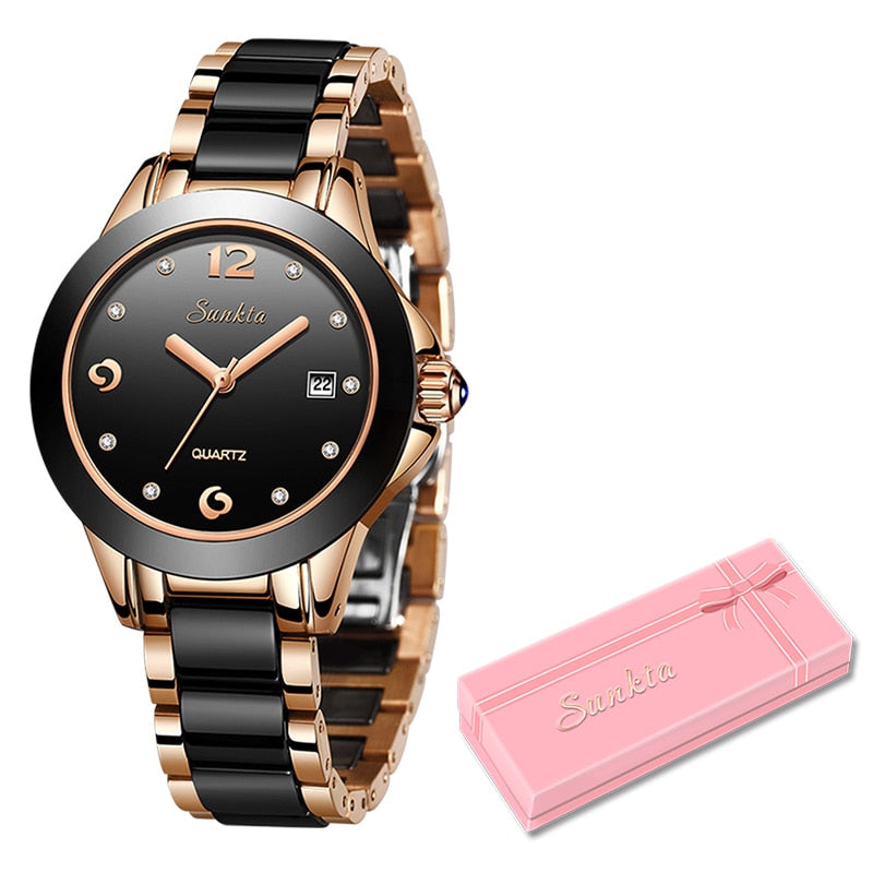 SUNKTA Fashion Women Watches Rose Gold Ladies Bracelet Watches Reloj Mujer 2023 Novos Relógios de Quartzo Criativos À Prova D' Água Para Mulheres