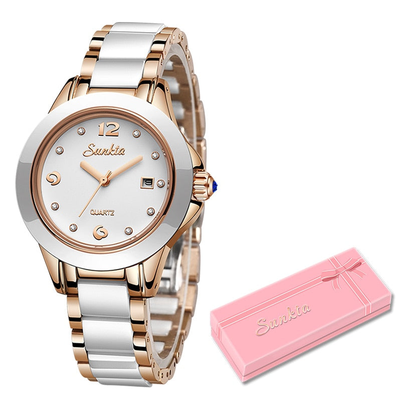 SUNKTA Fashion Women Watches Rose Gold Ladies Bracelet Watches Reloj Mujer 2023 Novos Relógios de Quartzo Criativos À Prova D' Água Para Mulheres