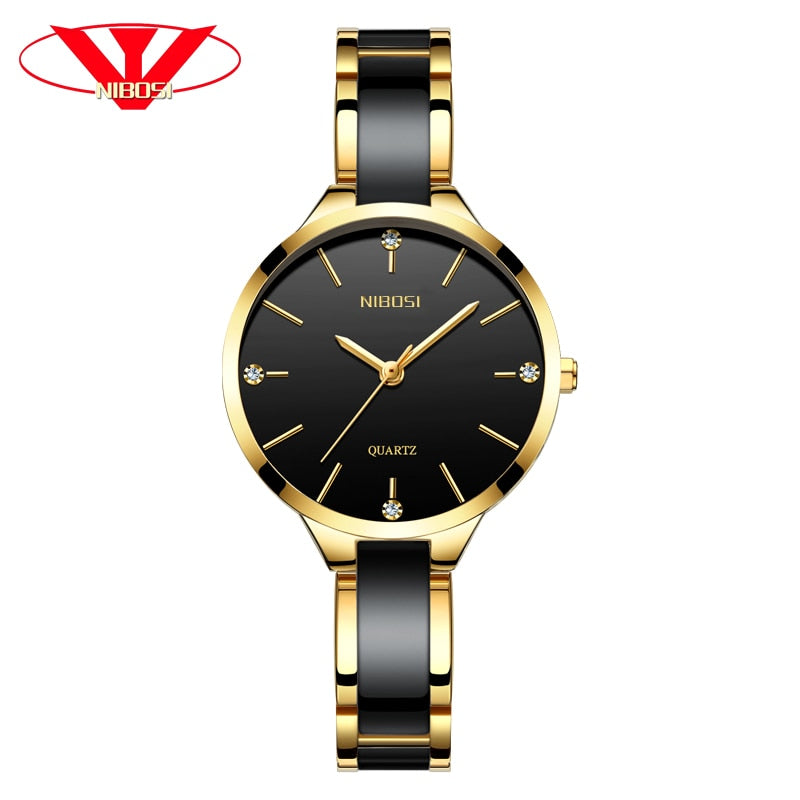 NIBOSI Relógio de Pulso Feminino com Pulseira de Cerâmica Relógio Feminino Relógio Criativo Feminino Relogio Feminino Montre Femme