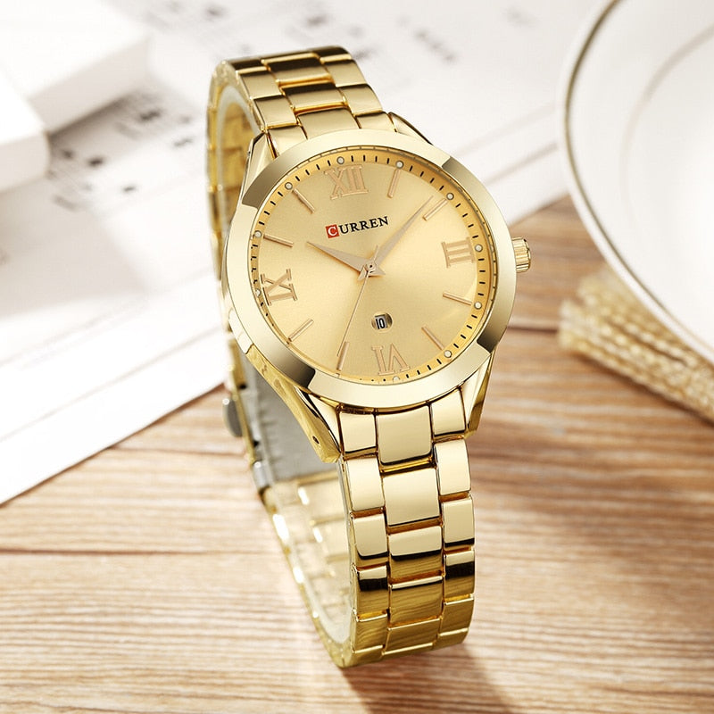 CURREN Relógio de ouro feminino Relógios femininos Creative Steel Feminino Pulseira Relógios feminino Relógio Montre Femme