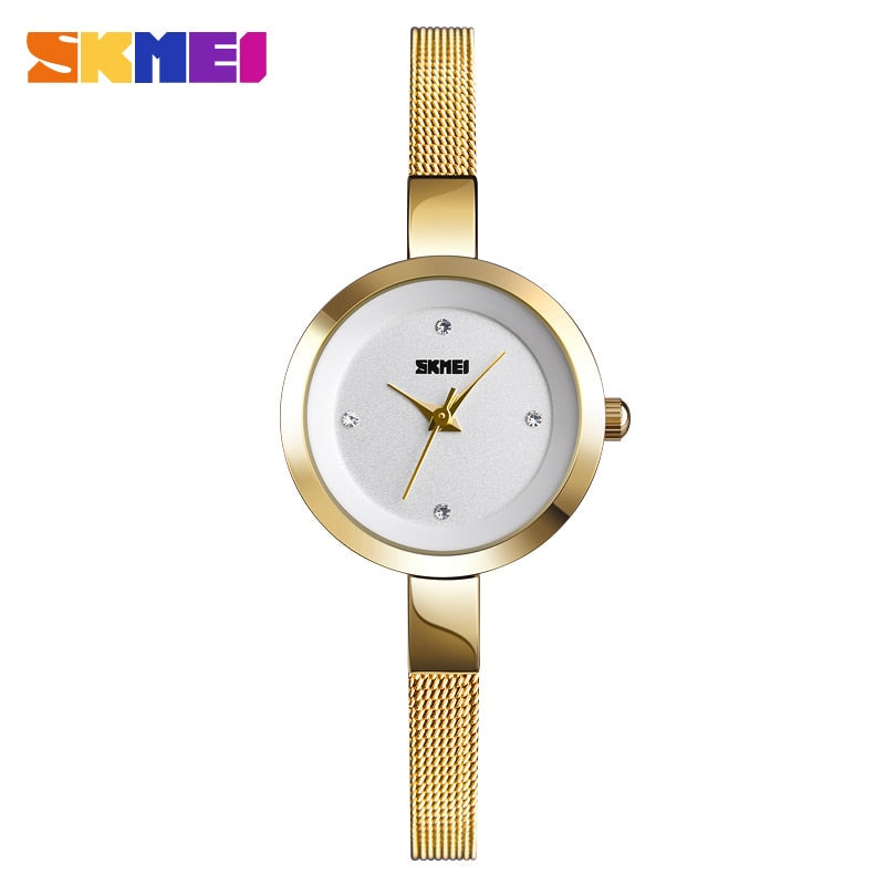 SKMEI Relógio feminino de quartzo de luxo com pulseira fina moda relógio feminino casual aço inoxidável relógio de pulso feminino Relogio Feminino 1390