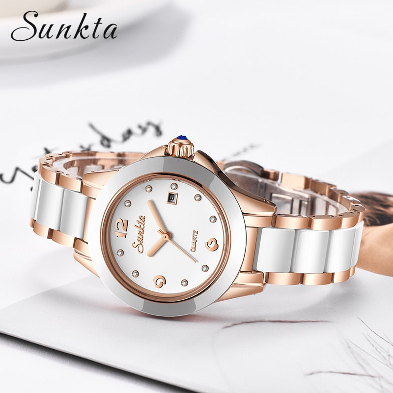 SUNKTA Fashion Women Watches Rose Gold Ladies Bracelet Watches Reloj Mujer 2023 Novos Relógios de Quartzo Criativos À Prova D' Água Para Mulheres