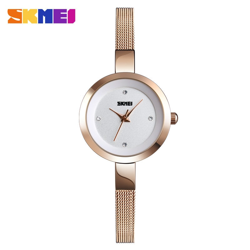 SKMEI Relógio feminino de quartzo de luxo com pulseira fina moda relógio feminino casual aço inoxidável relógio de pulso feminino Relogio Feminino 1390