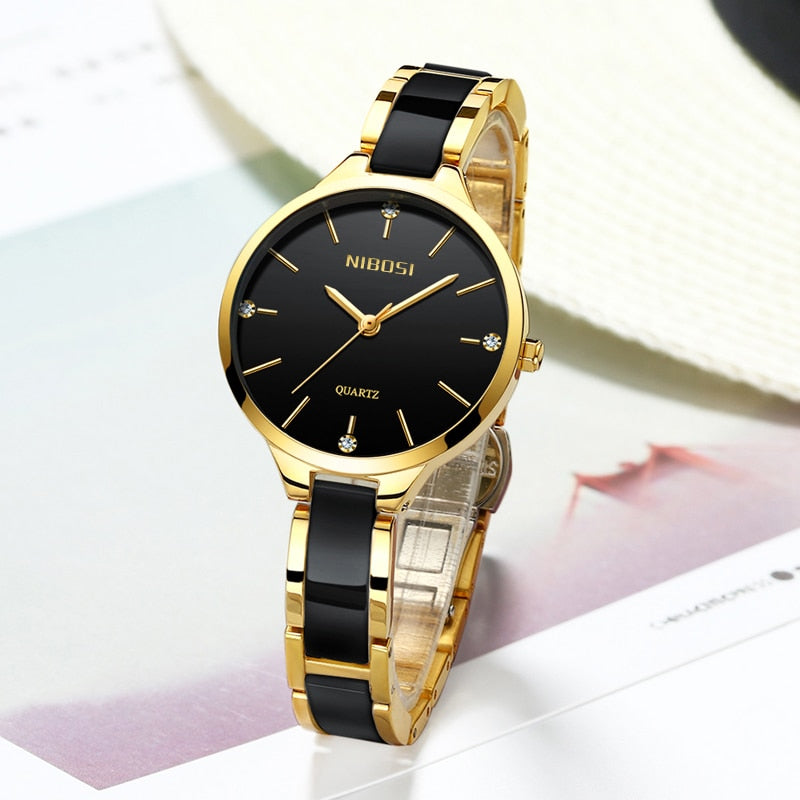 NIBOSI Relógio de Pulso Feminino com Pulseira de Cerâmica Relógio Feminino Relógio Criativo Feminino Relogio Feminino Montre Femme