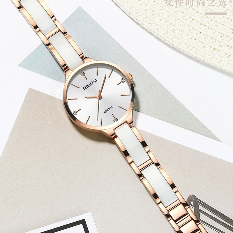 NIBOSI Relógio de Pulso Feminino com Pulseira de Cerâmica Relógio Feminino Relógio Criativo Feminino Relogio Feminino Montre Femme