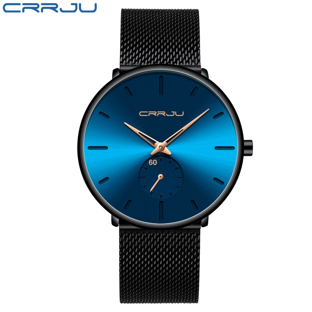 CRRJU Moda Relógios Masculinos Marca Top Relógio de Quartzo de Luxo Masculino Casual Fino Mesh Aço Relógio Esportivo Relógio Masculino