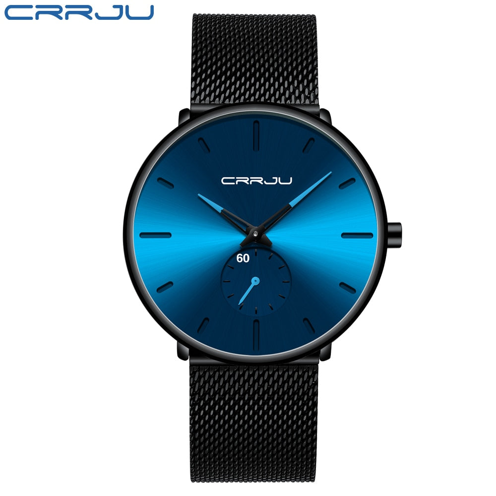 CRRJU Moda Relógios Masculinos Marca Top Relógio de Quartzo de Luxo Masculino Casual Fino Mesh Aço Relógio Esportivo Relógio Masculino