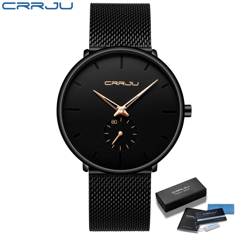 CRRJU Moda Relógios Masculinos Marca Top Relógio de Quartzo de Luxo Masculino Casual Fino Mesh Aço Relógio Esportivo Relógio Masculino