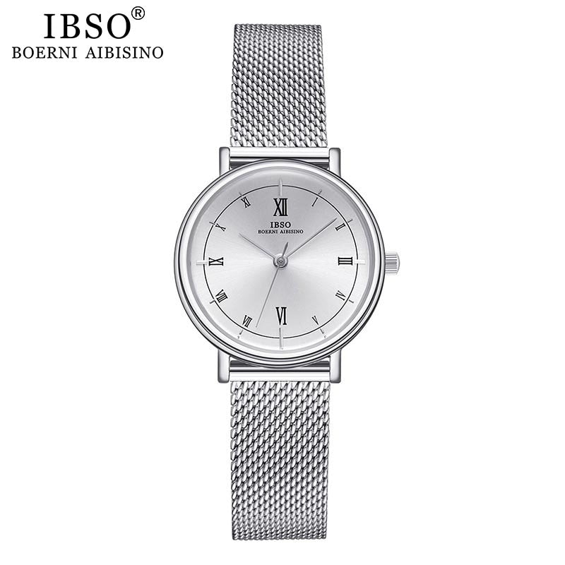 IBSO Feminino Pulseira Relógio Fashion Geneva Designer Japan Quartz Sliver Aço Inoxidável Presente Feminino Relógios de Pulso Relogio Feminino