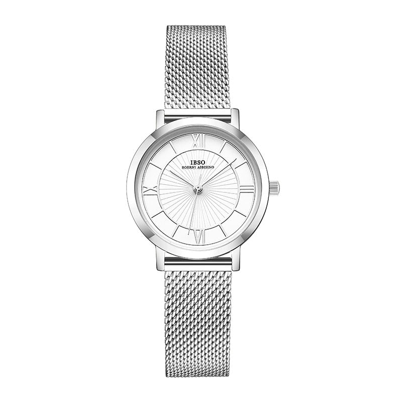 IBSO Feminino Pulseira Relógio Fashion Geneva Designer Japan Quartz Sliver Aço Inoxidável Presente Feminino Relógios de Pulso Relogio Feminino