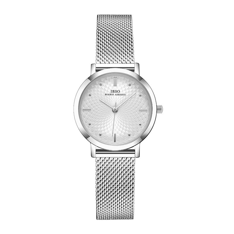 IBSO Feminino Pulseira Relógio Fashion Geneva Designer Japan Quartz Sliver Aço Inoxidável Presente Feminino Relógios de Pulso Relogio Feminino