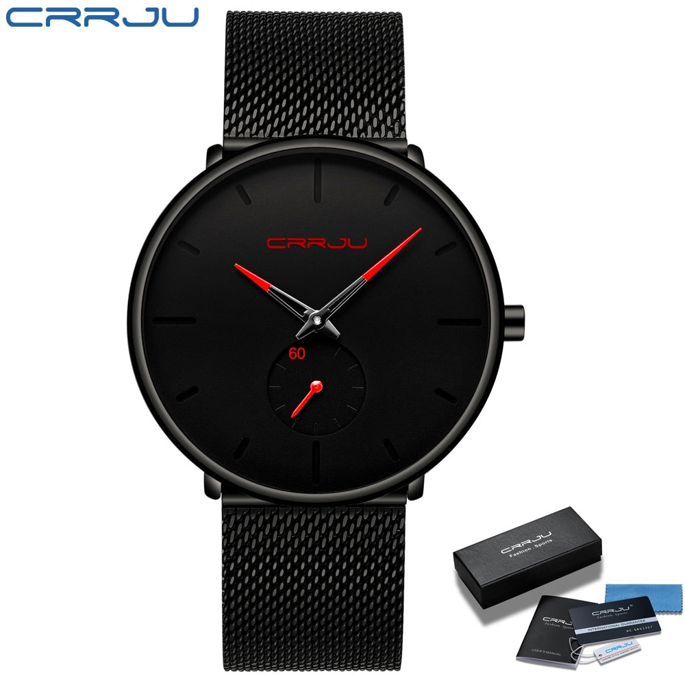 CRRJU Moda Relógios Masculinos Marca Top Relógio de Quartzo de Luxo Masculino Casual Fino Mesh Aço Relógio Esportivo Relógio Masculino