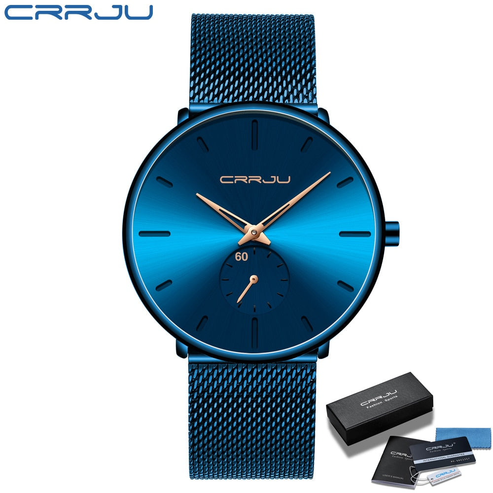 CRRJU Moda Relógios Masculinos Marca Top Relógio de Quartzo de Luxo Masculino Casual Fino Mesh Aço Relógio Esportivo Relógio Masculino