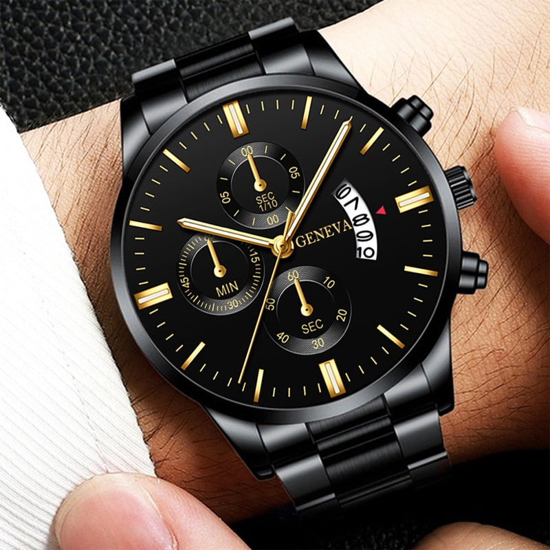 reloj hombre Moda masculina Relógio de aço inoxidável Calendário de luxo Relógio de pulso de quartzo Relógios de negócios Homem Relógio relogio masculino