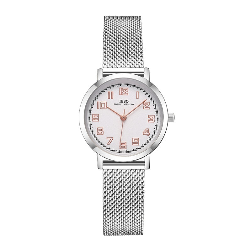 IBSO Feminino Pulseira Relógio Fashion Geneva Designer Japan Quartz Sliver Aço Inoxidável Presente Feminino Relógios de Pulso Relogio Feminino