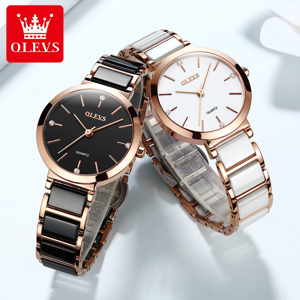 OLEVS Nova Moda Cerâmica Pulseira de Relógio Quartzo Relógio Feminino À Prova D' Água Marca de Luxo Relógio para Mulheres Data Relógio Relógio Feminino