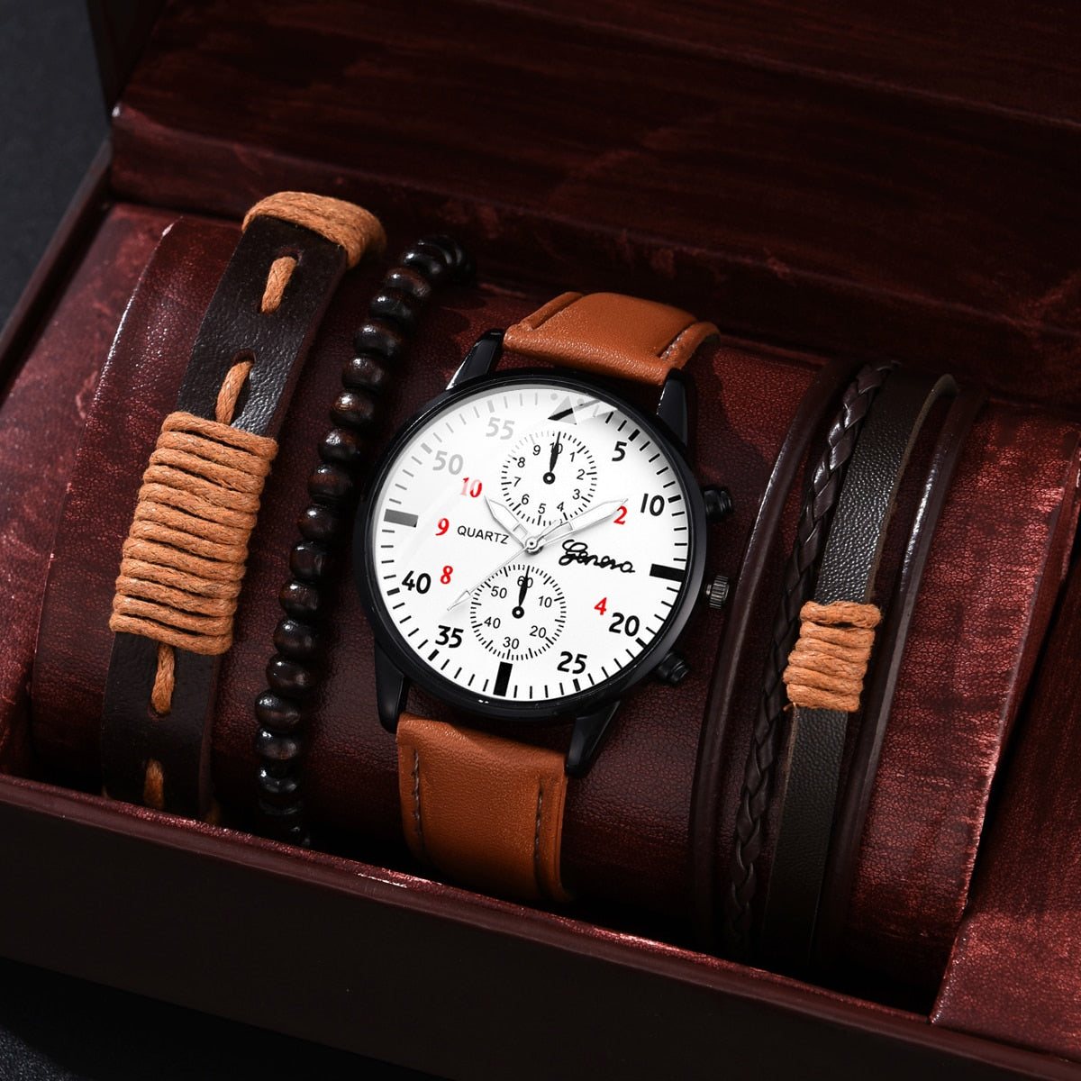 Conjunto de 4 peças de relógios masculinos de luxo, design de moda, relógio de couro, relógio masculino de quartzo, presente, relógio masculino, montre homme, sem caixa