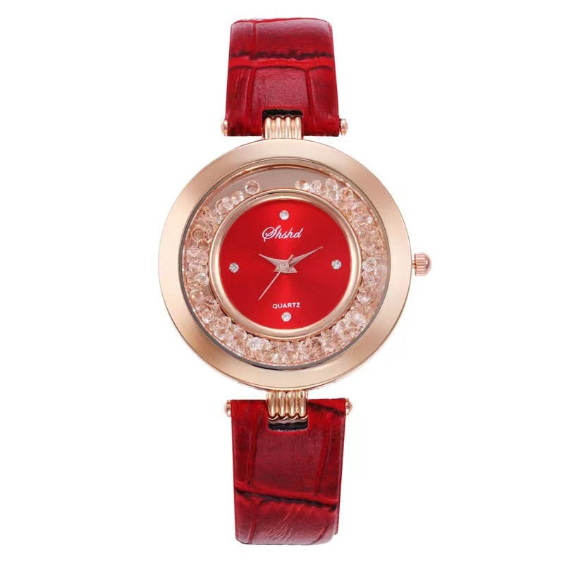 Relógio Feminino com Strass Romântico Céu Estrelado Relógio de Pulso Moda Feminina Relógio de Couro Relógio Feminino Relogio Feminino Montre Femme