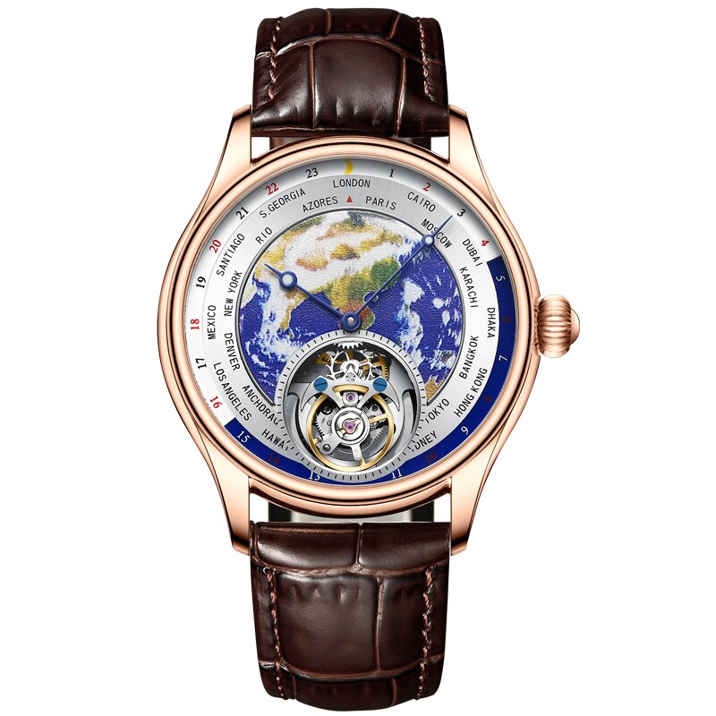 GIV luxo terra esmalte dial flying tourbillon movimento relógio masculino safira relógio mecânico para negócios