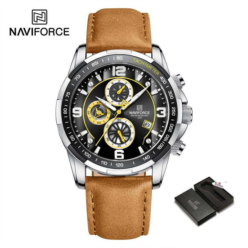 2022 Top Brand Luxury NAVIFORCE Fashion Watch For Men Multifuncional Sport Luminous Mans Quartz Leather Leather Watches Relógio masculino