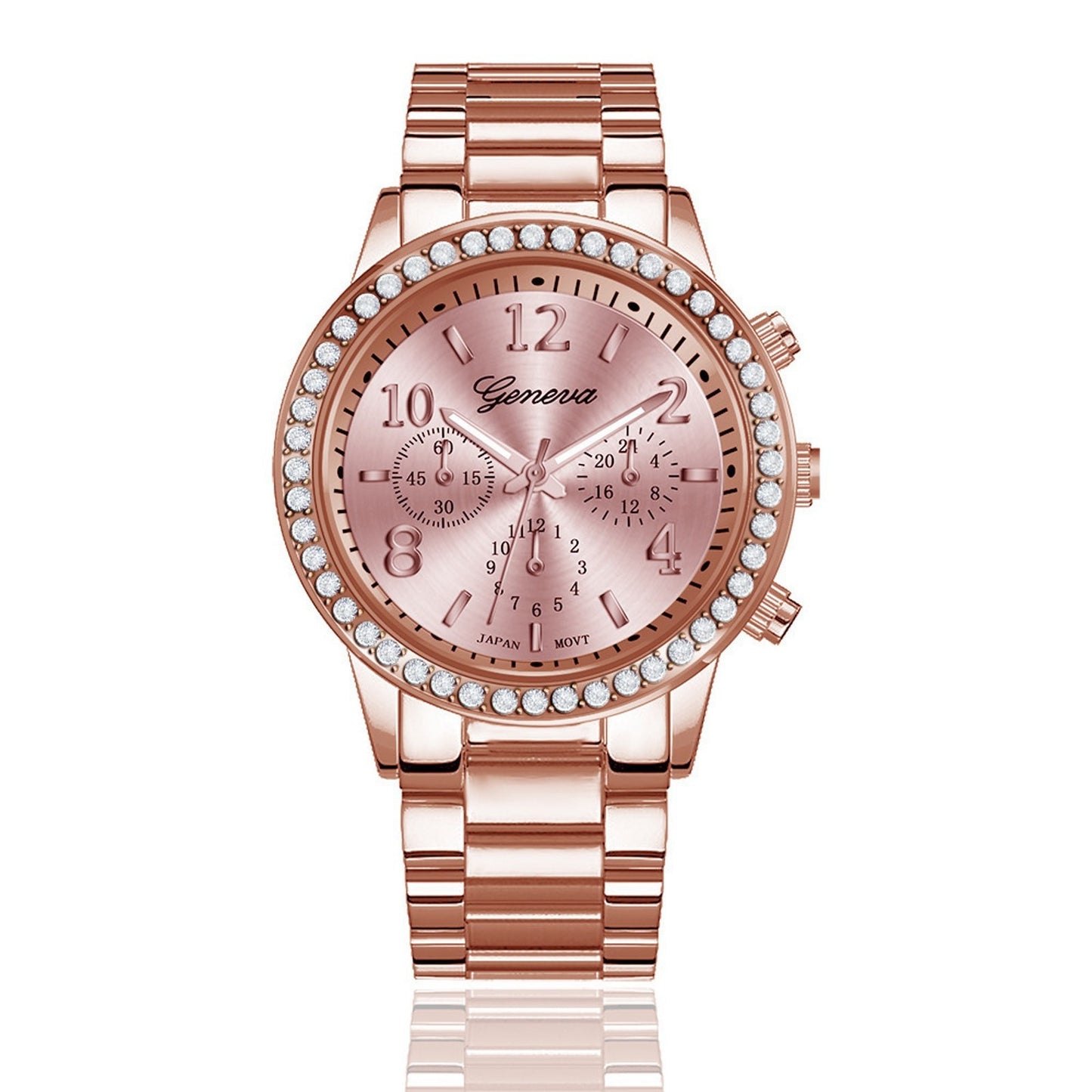 Relógio de luxo com diamantes e strass para mulheres elegantes, relógio de quartzo feminino, ouro rosa, pulseira de aço inoxidável, relógio de pulso feminino