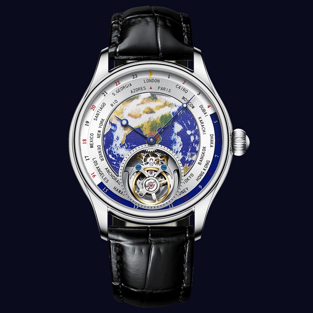 GIV luxo terra esmalte dial flying tourbillon movimento relógio masculino safira relógio mecânico para negócios